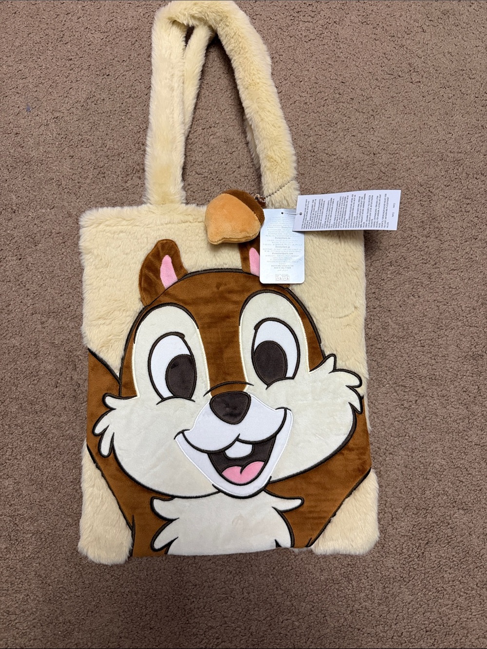 Disney Plush Chip and Dale Character Tote Bag - Cream Brown Pink